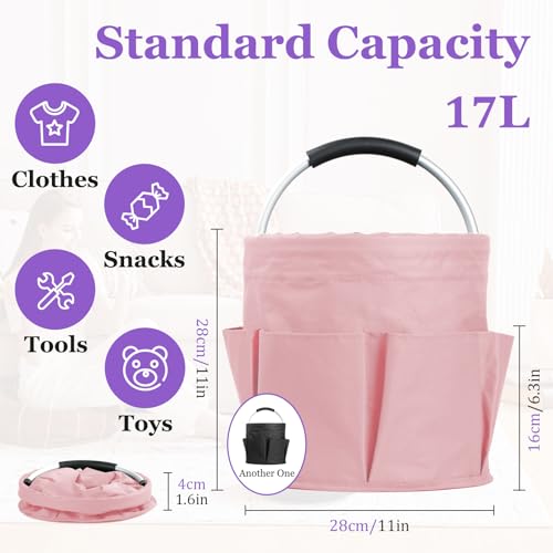 Image of 2Pcs 17L Cleaning Caddy with Handle, 600D Oxford Garden Tool Bag,Black+Pink