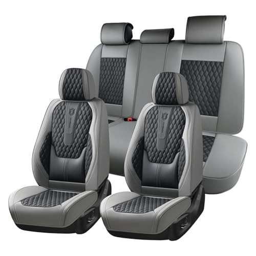 Image of Coverado Car Seat Covers Full Set, Nappa Leather Seat Covers, Waterproof Car Seat Protector with Lumbar Support, Automotive Seat Covers Universal Fit for Most Cars SUV Trucks (Black-Gray)