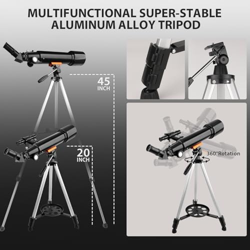 Image of Telescope, 70mm Aperture Portable Refractor Telescopes for Astronomy Beginners, 500mm Professional Travel Telescope with Carry Bag, Black