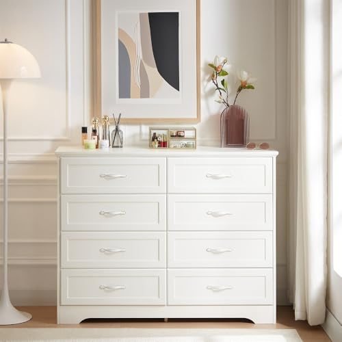 Image of Goldview Furniture White Chest of Drawers - Wooden Dresser with Sleek Metal Handles - Modern Storage Cabinet for Bedroom, Living Room, or Entryway