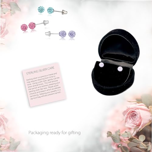 Sterling Silver Simulated Birthstone Pave Ball Screw-Back Earrings for Little Girls and Kids4