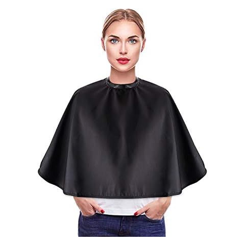 Noverlife Black Makeup Cape, Chemical & Water Proof Beauty Salon Shorty Smock for Clients, Lightweight Comb-out Beard Apron Shortie Makeup Bib Styling Shampoo Cape for Makeup Artist Beautician Cover