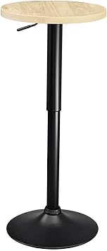 Bar Table, High Counter, Round, Diameter 15.7 inches 40 cm, Black Legs, BT-40R Clear Natural, Elevation Type, Adjustable Height, Rotating, Stylish, Cafe