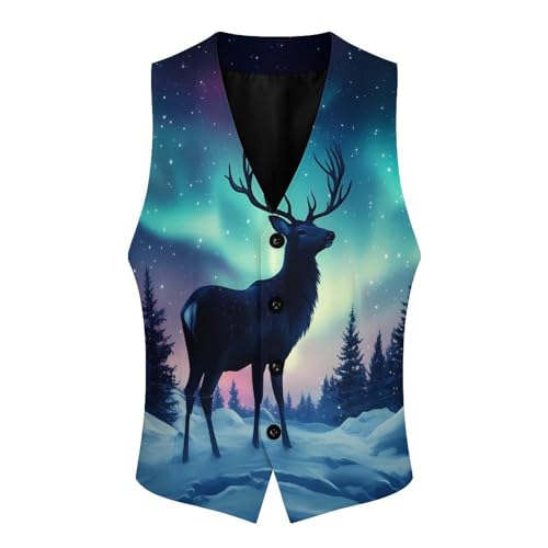 Aurora Deer Men's Suit Vests Business Formal Dress Vest V-Neck Waistcoat for Wedding Casual4