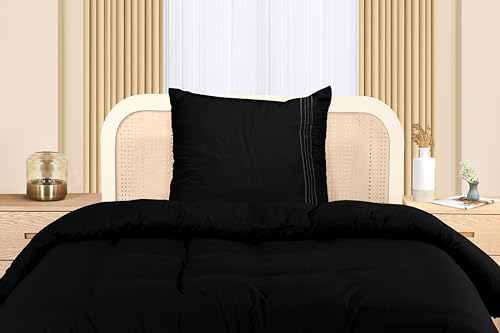 Utopia Bedding Bettwäsche 135x200 Set - Mikrofaser Bettbezug 135x200 cm + 1 Bestickte Kissenbezug 80x80 cm - Schwarz