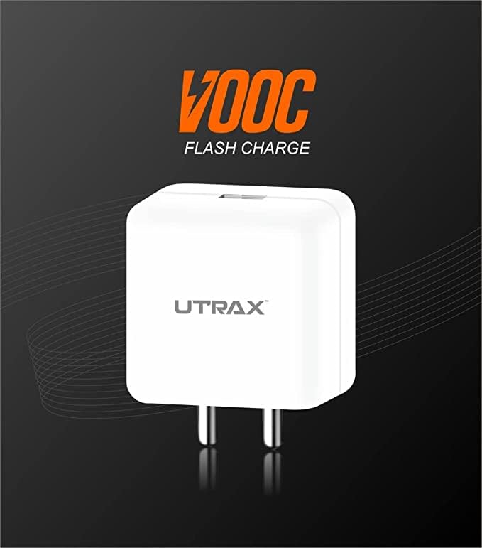 Image of Utrax 65W VOOC Dash Warp Wall Charger with Type C Cable | Supports VOOC, Dash, Warp Charge | USB-A Output | Compatible with OnePlus, Oppo, Realme, Samsung & All Fast Charge Devices (White)