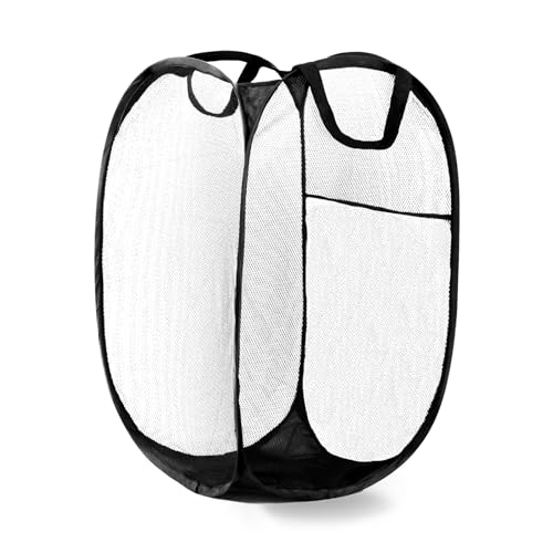 Image of Pop Up Laundry Hamper, Mesh Laundry Basket Collapsible, Foldable Hamper for Travel and Storage (Black)