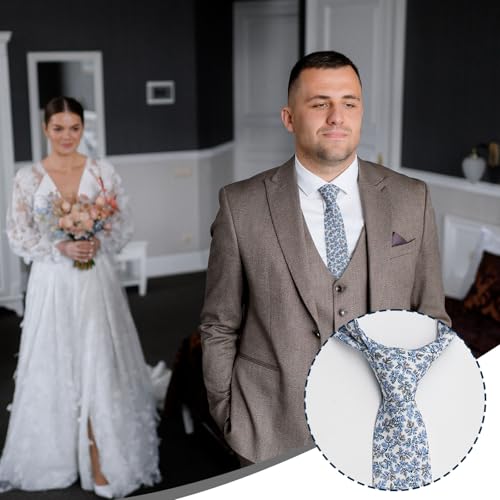 Image of Luckyvestir Ties for Men, Sage Green Cotton Floral Tie 2.76 inch Flower Printed Men's Neckties for Wedding /Groomsmen /Suit /Party