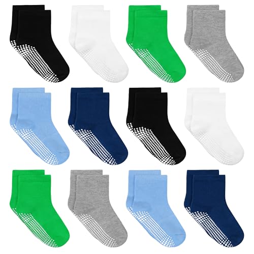 Tphon Toddler Socks, Baby Non Slip Socks for Boys Girls 12 Pairs Kids Infants Children Sock 6M-10Years