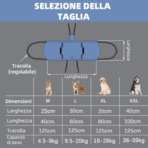 CUEMOON Hundetragegurt,Blau Notfallrucksack Unterstützung für Rehabilitation Hundelift Geschirr, Hundeträger für ältere Hunde Gelenkverletzungen, XL