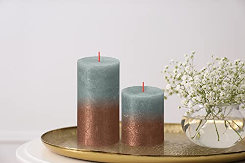 Bolsius 4 Pack Eucalyptus Green/Copper Sunset Rustic Metallic Pillar Candles - 2.75 X 3.25 Inches - Natural Eco-Friendly Plant-Based Wax - Unscented Dripless Smokeless 35 Hour Quality European Candles #TOP6
