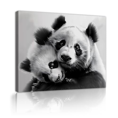 Toile de panda noir et blanc YUNART pour décorer un salon chaleureux