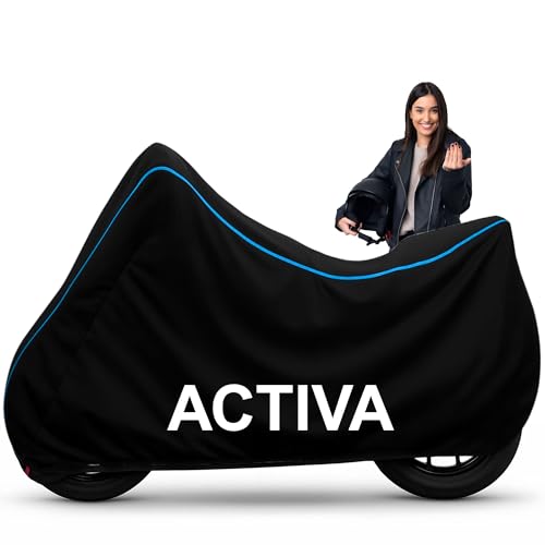 Image of Puroma Universal Fit Bike Cover UV Protection & Dustproof Bike Body Cover for Two-Wheeler Scooter Scooty Activa | Heavy-Duty, All-Weather Protection |Keeps Bike Cool (Black Auqa Pipe)