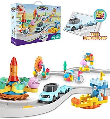 BOTZEES Coding Train Set for Toddler Train Sets for Kids Car Train Toys Tracks Fits for Girls & Boys Ages 2+（147 Pieces）
