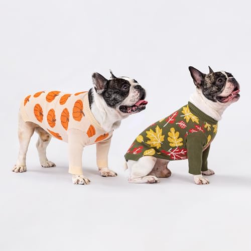 Image of Fitwarm Pumpkin Dog Sweater, Thanksgiving Outfit for Small Dogs Boy Girl, Pet Outfit, Orange, Beige, XL