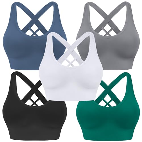 Image of High Support Sports Bras for Women,Criss Cross Strappy Back Seamless Padded | Removable Pads, A-DD Cup, Full Coverage, Seamless, Wireless, Scoop Neck, Cropped Bra, for Workout Yoga Gym Exercise Athletic