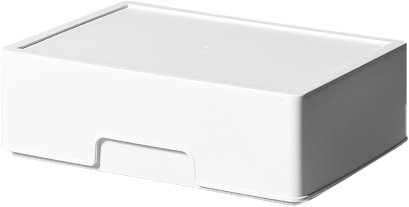 Stackable Storage Box: Plastic Containers with Lid Label Slot, Multifunctional Drawer Organizer Bins for Makeup, Stationery, Office Supplies Sorting