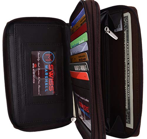 Women's Deluxe Double Zipper Credit Card ID Checkbook Holder Premium Leather Wallet (Brown)4
