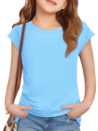 Image of Imily Bela Girls Short Sleeve T Shirts Crew Neck Cap Sleeve Tank Tops Casual Loose Summer Shirt Kids 5-14 Years