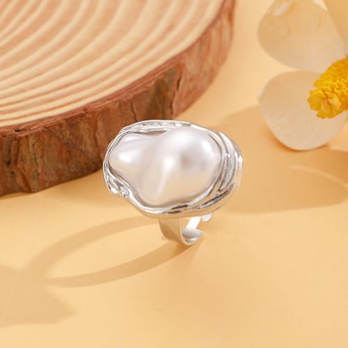 Baroque Pearl Rings for Women Irregular Chunky Statement Rings Vintage White Big Pearl Finger Ring Fashion Wedding Jewelry2
