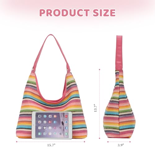 Bolso de playa tipo cubo tejido para mujer miniatura 5