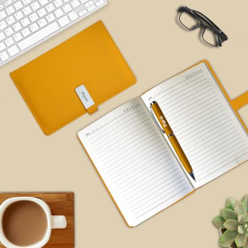 Image of Giftana Personalized Notebook Diary with Pen Gift Set for Men and Women, 2 in 1 Customized Office Diaries A5 Size Notebook, Diwali Gifts, Personalised New Year Corporate Gifts for Employees (Yellow)