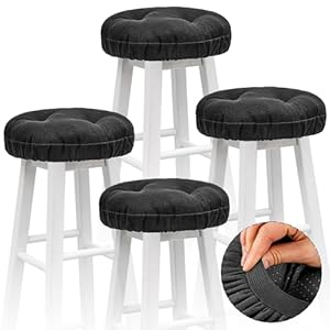 Marsui 4 Pieces Soft Stool Covers Round Bar Stool Cushions with Elastic Band Padded Seat Covers Nonslip Round Seat Cushions for Chairs Seat Slipcovers(12 Inch,Black)