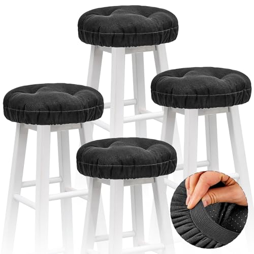 Marsui 4 Pieces Soft Stool Covers Round Bar Stool Cushions with Elastic Band Padded Seat Covers Nonslip Round Seat Cushions for Chairs Seat Slipcovers(12 Inch,Black)