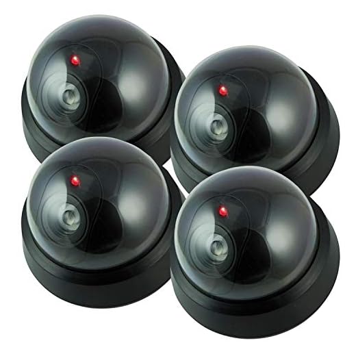 Fake Camera, Fakes Security Camera Outdoors, Dummy Dome Security Camera, Wireless Surveillance System Realistic Look with Flashing red LED Light for Home or Business (Pack of 4)