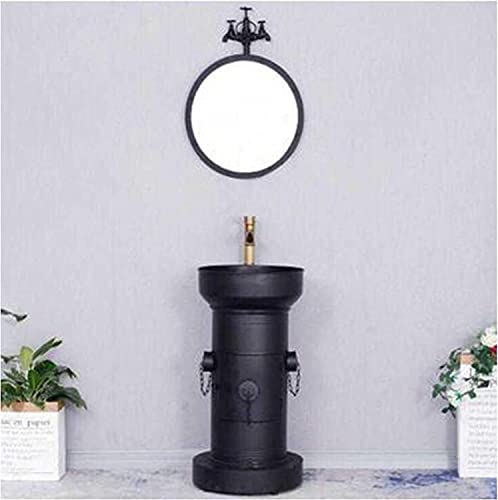 JKJZSALJ Mueble De Baño Independiente con Lavabo De Estilo Industrial, Mueble De Baño Independiente Debajo del Lavabo, Extraíble, Color Negro, con Espejo.