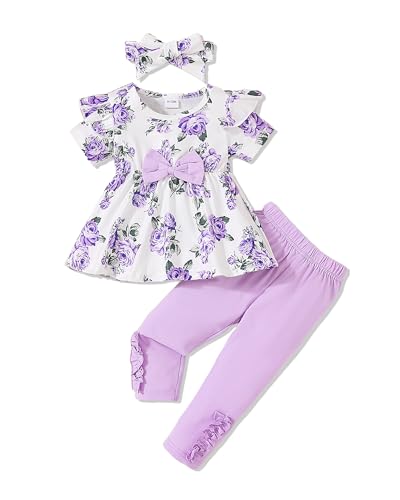Image of Doresbebe Baby Girl Clothes Toddler Girl Outfits Infant Girl Summer Clothes for Girl Ruffle Shirt Pants+Cute Headband 3PCS
