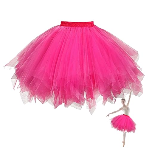 DiiWmme Saia de Tutu para Mulher, Tutu de Tul Plissado para Festa, Ballet e Celebração, Saia de Tul Vintage para Mulher Adulto, ROSA, Tamanho único