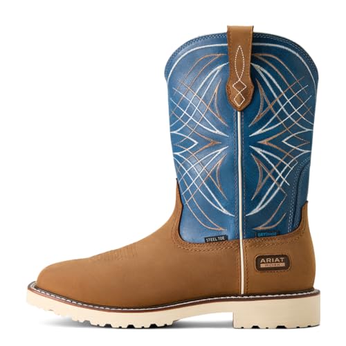 Ariat Men's Activator Waterproof Steel Toe Work Boot, Dusted Brown/Basin Blue, 8