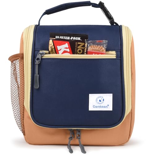 Genteen Kids Lunch Box, Insulated Lunch Bag for Kids, Toddler, Girl, and Boy; Holds Lunch Box, Water Bottle, & Snacks; Easy-Clean Water-Resistant Fabric & Multiple Zippered Pockets (Orange Blue)