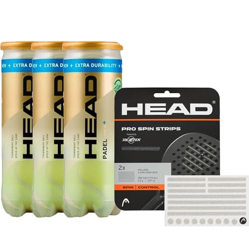 Padel Bundle - Head Padel Pro S+ 3 Pack (9 Balls) & Rezztek Pro Spin Strips for Padel Racquets - Bundle for Maximum Spin and Optimal Control Padel Bundle - Head Padel Pro S+ 3 Pack (9 Balls) & Rezztek Pro Spin Strips for Padel Racquets - Bundle for Maximum Spin and Optimal Control