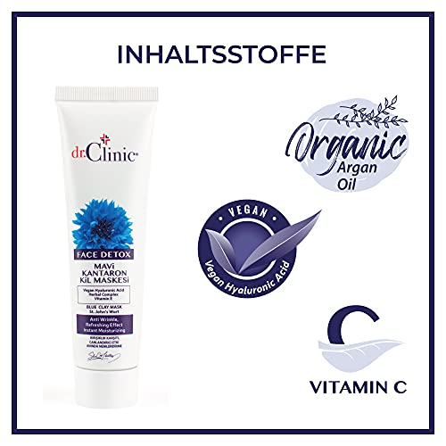 Dr.clinic Blue Clay Mask With Vegan Hyaluronic Acid, Herbal Complex, Vitamin E | Anti Wrinkle, Refreshing Effect, Instant Moisturizing Peel Off Face Mask | Deep Facial Cleansing Treatment | Reduces Fine Lines | Cruelty-Free, Paraben-Free 3.38 Fl.oz. #TOP2