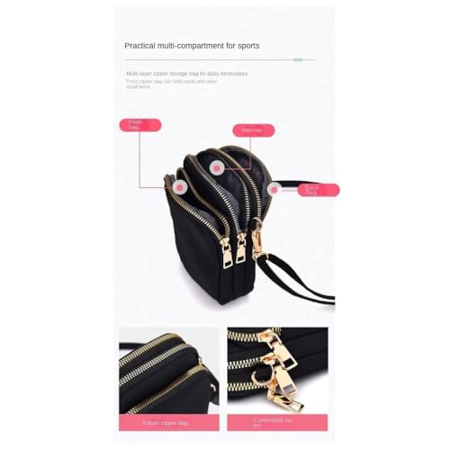 3 Zipper Pockets Wallets Crossbody Bag for Women Pouch Nylon Mini Mobile Phone Shoulder Bags4