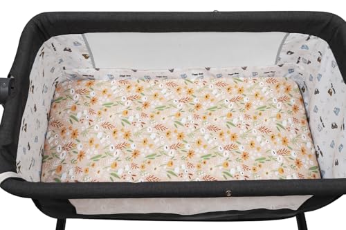 Image of Stretchy Fitted Crib Sheets Set 2 Pack Portable Crib Mattress Topper for Baby Girl Boy,Ultra Soft Jersey Material, Orange & Floral