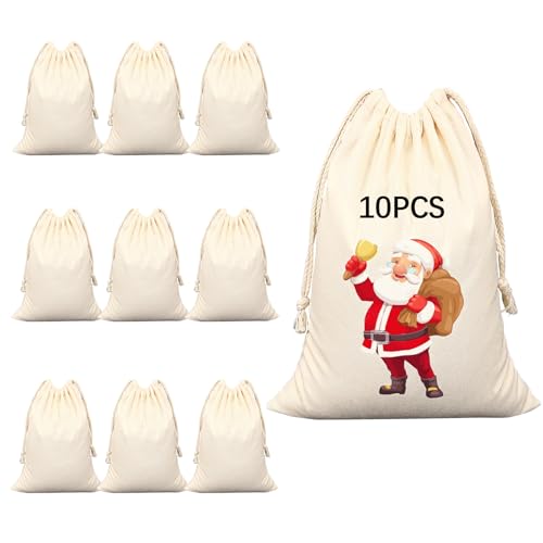 10 bolsas de sublimación en blanco con cordón, reutilizables, de lona, prensa de calor, manualidades, fiestas, bodas, Navidad, almacenamiento en casa, suministros de arte