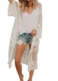 Uniquestyle Damen Spitze Bikini Cover Up Sommer Strand Badeanzug Bedecken Pareos Kimono Cardigan Strandkleid Lang One Size Weiß A