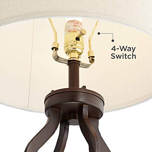Franklin Iron Works Will Rustic Farmhouse Table Lamp With Usb Port And Nightlight Led 27.75" Tall Oil Rubbed Bronze Burlap Tapered Drum Shade For Living Room Bedroom House Bedside Nightstand Home #TOP7