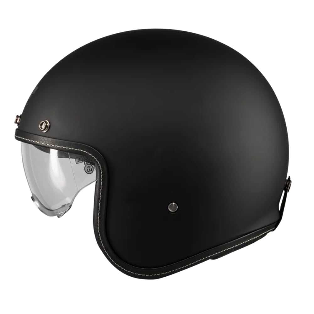 MT HELMETS Le Mans 2 SV – Casco Moto Jet Vintage con Detalles en Cuero, Visor Solar Retráctil Full Vision, Interior Lavable y Calota HIRP | Homologado ECE 22.06 & DOT