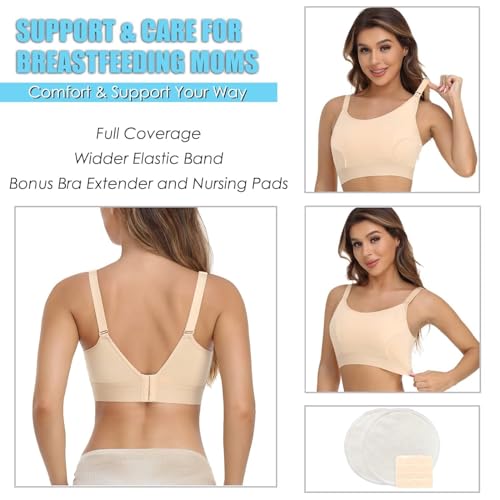 Image of Hands Free Pumping Bra Hands-Free Breast Pump Bra Nursing Bras for Pumping Adjustable Breast-Pumps Holding and Nursing Bra,Beige,Small