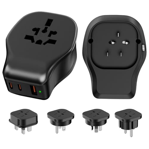 Kit de Adaptador de Enchufe Universal con Enchufe Desmontable, Toma de Corriente Mundial con 2xUSB-C+1xUSB-A y 4 Tomas de Corriente alterna para Adaptador de Viajes de US/AU/UK/EU