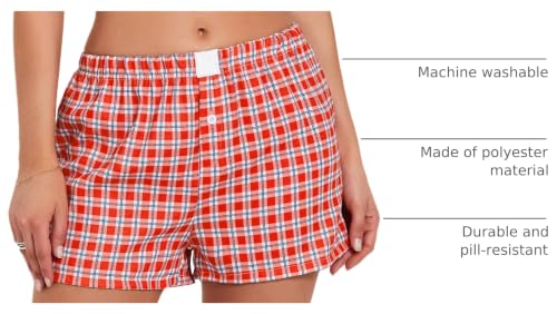 Image of Pivanzore Y2k Plaid Shorts for Women Casual Elastic Waist Aesthetic Lounge Bottom Baggy Pajama Shorts Boxers Sleepwear