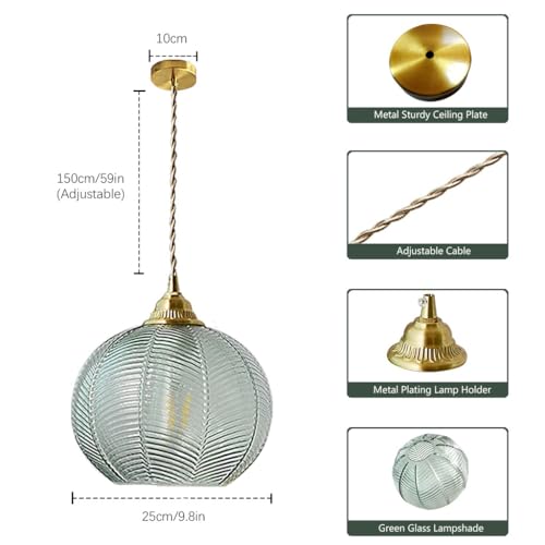Lustre en verre vert moderne E27 avec cordon réglable luminaire 15cm pour cuisine - 8