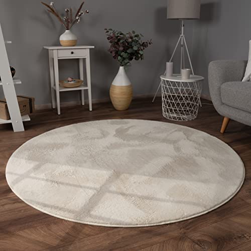 Paco Home Hochflor Teppich Wohnzimmer Flauschig Fellteppich Kunstfell Plüsch Shaggy Weich Fellimitat, Grösse:80 cm Rund, Farbe:Creme