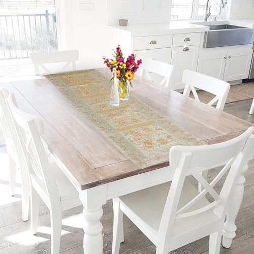 Image of Indian Traditional Decorative Silk Table Runner Kitchen Dining Good Luck Table Cloth for Wedding Bridal Birthday Party Decorations - 60x16 Inches (Golden)