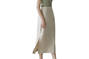 Womens High Waisted Straight Cotton Linen Long Skirt with Slit