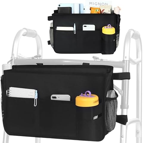 XHGWJSX Walker Bags for Folding Walker, Multi Pockets Walker Accessories for Women Men, Foldable Walker Basket with Cup Holder, Big Capacity & Never Tipping Over, Best Gift for Seniors Cover